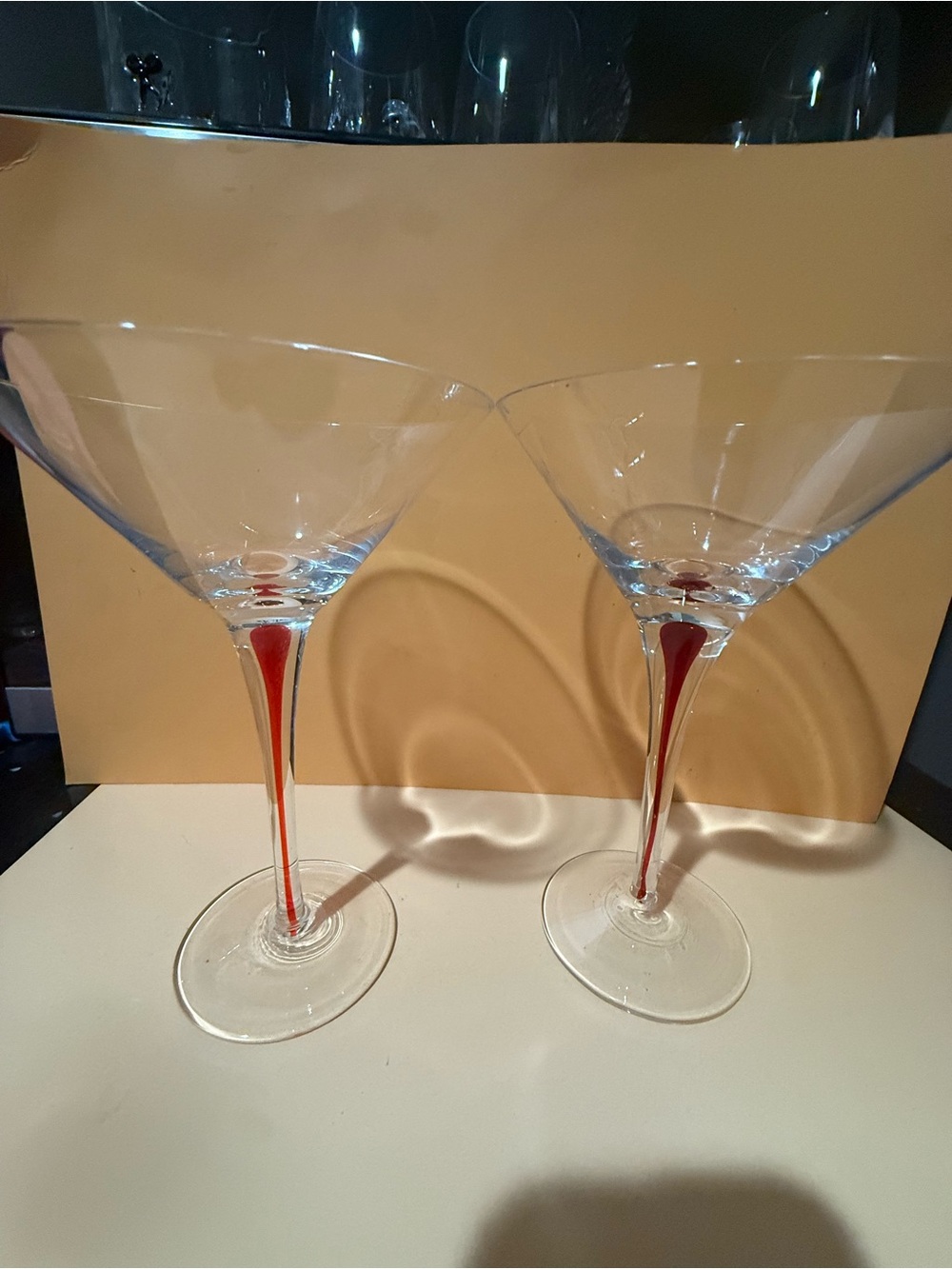 Pier 1 - Clear Martini Glasses with Red Stems - Set of 2